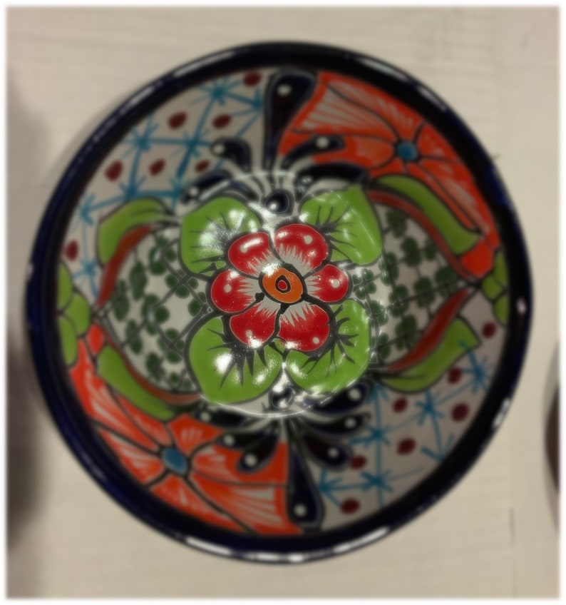 4 Piece Talavera beautiful Posole  8\u201d Bowls Set Mexican Pottery Ceramic Folk ART Handmade From Mexico Beautiful Painted Bowls