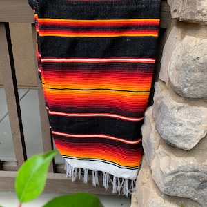 Xtra Large Mexican Serape Blanket: Red, Orange, Black Falsa Blanket