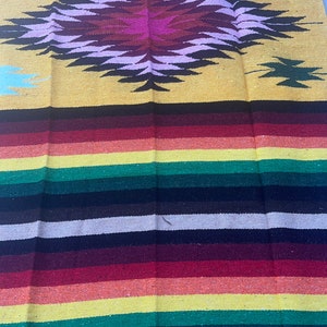 Mexican blanket and multicolored Aztec lines Striped Handmade very thick