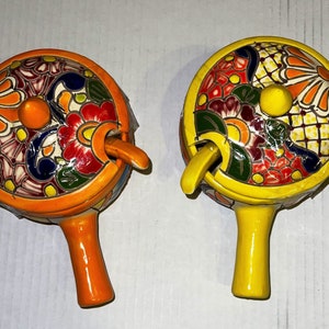 Handmade Talavera Salsa Bowl with Spoon: Multicolor Mexican Pottery