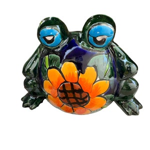 Frogs Rana Talavera small planter multicolored with flowers image 6