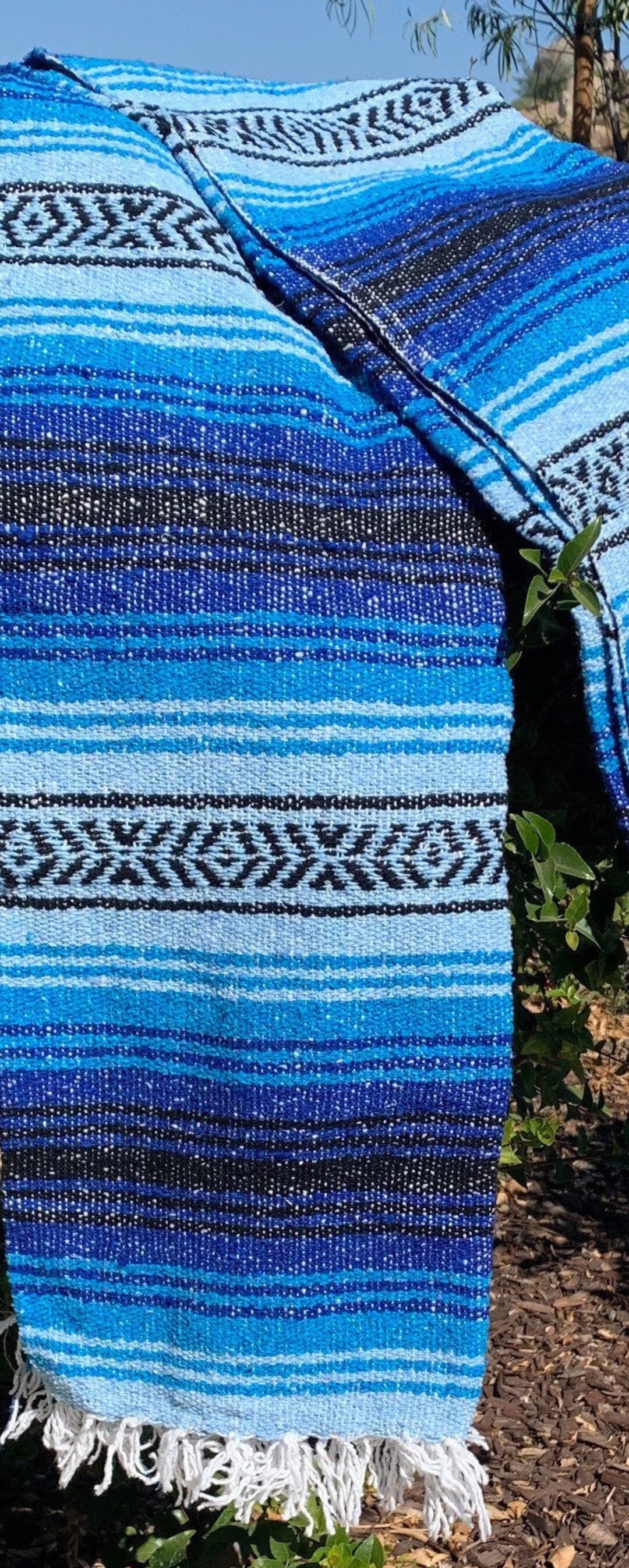 Blankets Handmade Mexican Falsa Turquoise Blue on Blue Stripes Etsy