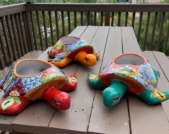 Talavera Turtle Planters beautiful colors outdoor won’t fade handpainted