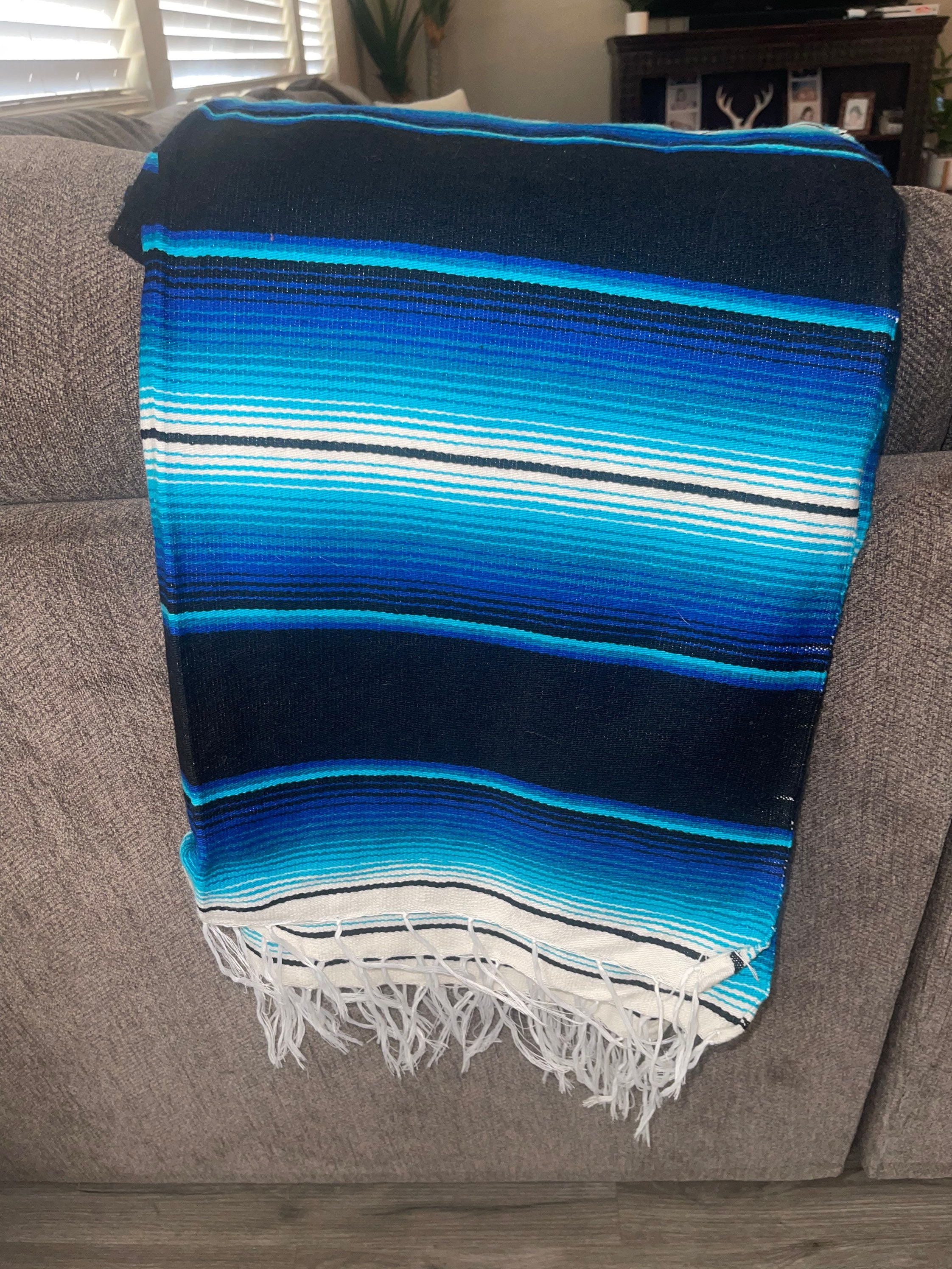 Blue and Black Serape Blankets Mexicansaltillo Striped Etsy