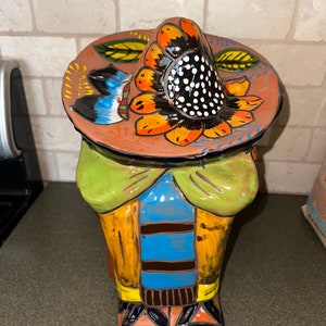 Statue terracotta Panchito sleeping Mexican man  Extra lager made in Mexico Pottery 16”x 15”x11”