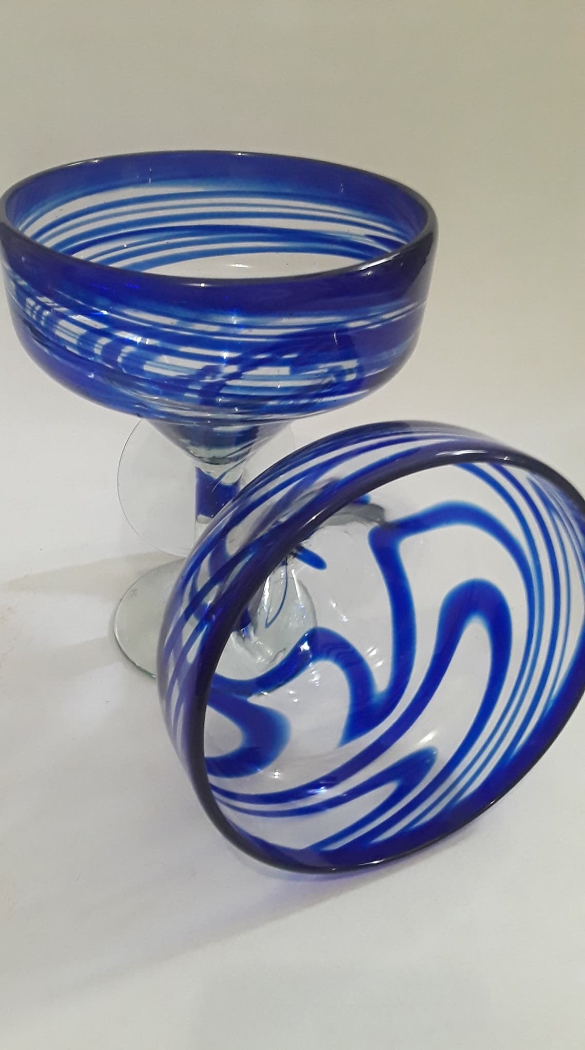 Set of 2 4 or 6 Hand blown Blue swirl Margarita glasses 5.5 Etsy