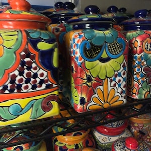 Canister set Talavera 3 Piece Handcrafted Folk art Talavera Mexico Ceramic, Floral, Colorful, Vibrant variety of colors to choose from image 5