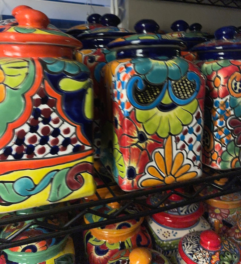 Canister set Talavera 3 Piece Handcrafted Folk art Talavera Mexico Ceramic, Floral, Colorful, Vibrant variety of colors to choose from image 5