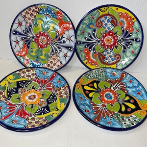 Talavera Plates Set of 2-10" inch Talavera Plates Set Mexican Pottery Ceramic Folk ART Handmade in Mexico Beautiful Painted