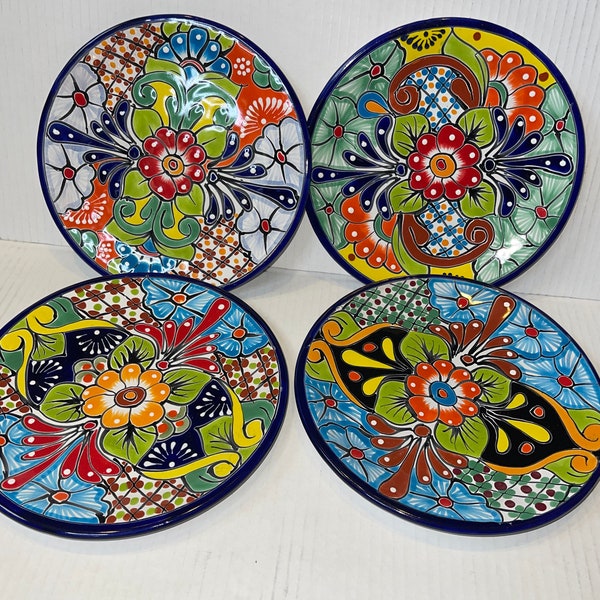 Talavera Plates Set of 2-10" inch Talavera Plates Set Mexican Pottery Ceramic Folk ART Handmade in Mexico Beautiful Painted