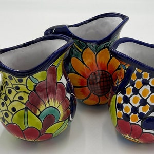 Pitcher Talavera small Ceramic Beautiful  cobalt blue  multicolored diameter beautiful handmade 9 oz