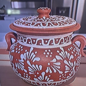 Handgjord lerkruka - 23 x 23 cm mexikansk Barro-gryta Talavera-stil matlagning och servering