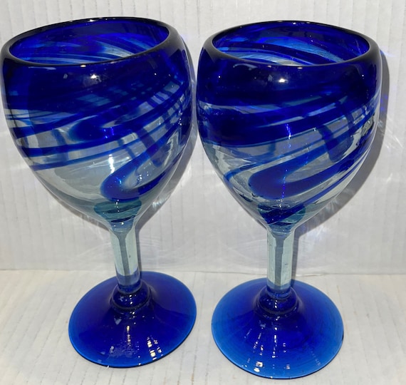 Drinking Glasses Blue Swirl, Set of 6 (16oz)