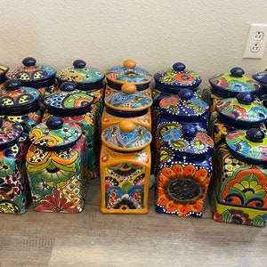 Canister set Talavera 3 Piece Handcrafted Folk art Talavera Mexico Ceramic, Floral, Colorful, Vibrant variety of colors to choose from image 3