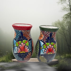Hand Painted Talavera Vase: Small Multicolored Floral Decor