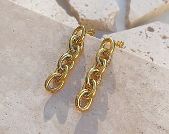 18K GOLD Long Chain Drop Earrings, Rolo Chain Earrings, Long Earrings, Minimalist Earrings, Statement Earrings, Everyday Wear, Gift 12101K
