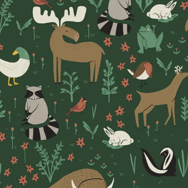 Wild Things Woodlands Forest Green 227283 by Cloud 9 Fabrics ORGANIC