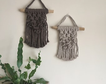 Small Macrame Wall Hanging: Boho Home Decor on Natural Branch