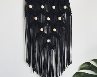 Black Macrame Wall Hanging: Boho Home Decor Tapestry