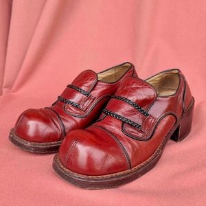 Vintage 1970s Men’s Disco Shoes | UK 6 | Burgundy Leather | Platform Heel