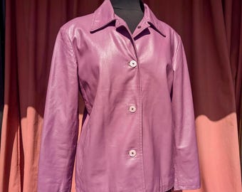 Vintage 90s Purple Leather Jacket | Size 10–14 | Fully Lined