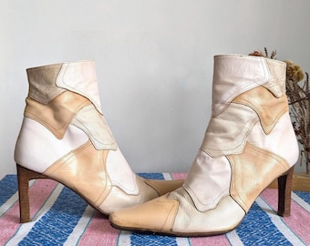 Y2K Patchwork Italian Leather Boots UK 5