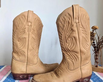 Vintage Loblan damskie beżowe skórzane kowbojskie buty - rozmiar UK 4