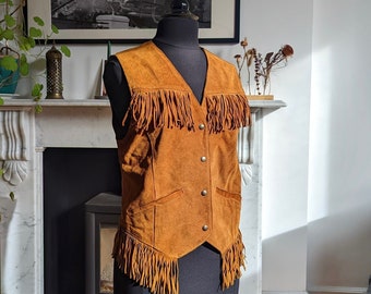 vintage Daim Tasselled Cowboy Gilet/Girouet, L (12)