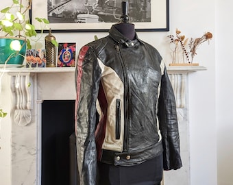 Vintage Unisex, 1970's German, Fitted, Cafe Racer, Leather Biker Jacket, XS (Chest 34) (EU 44)