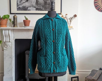 Vintage 100% Pure Wool Hand Knit Cardigan, L (10-12)