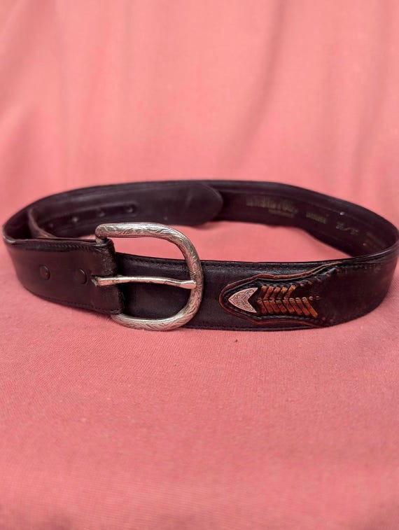 Vintage Unisex Western Leather Belt | Tooled Black Leather  display picture 3