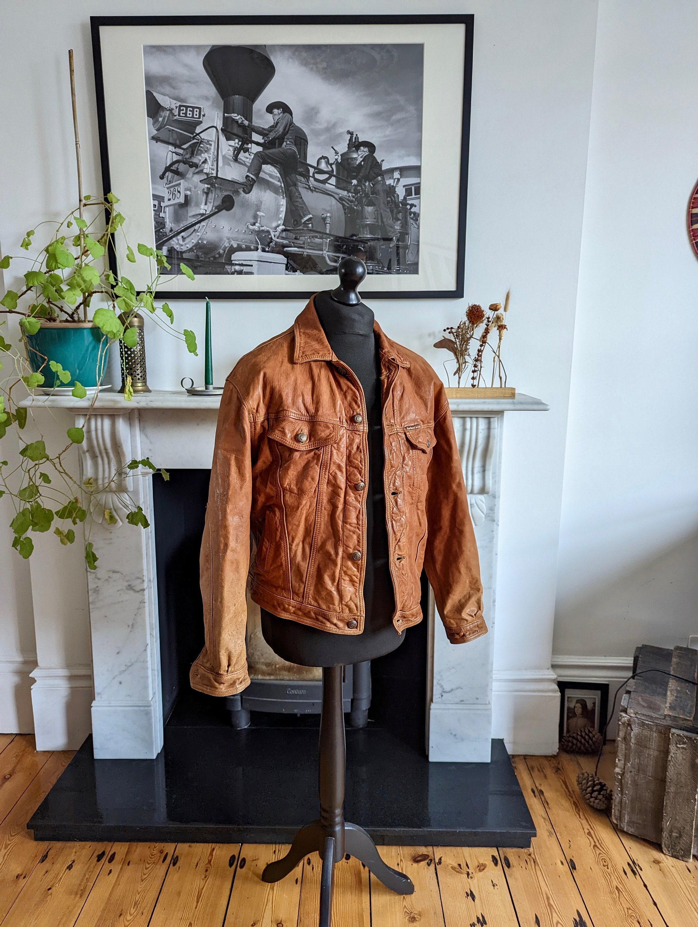 Vintage Marlboro Classics, Tan Brown, Leather Jacket, Large UK