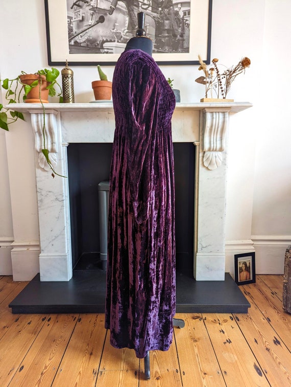 Vintage 90s Crushed Velvet, Purple Maxi Dress, 8-… - image 6