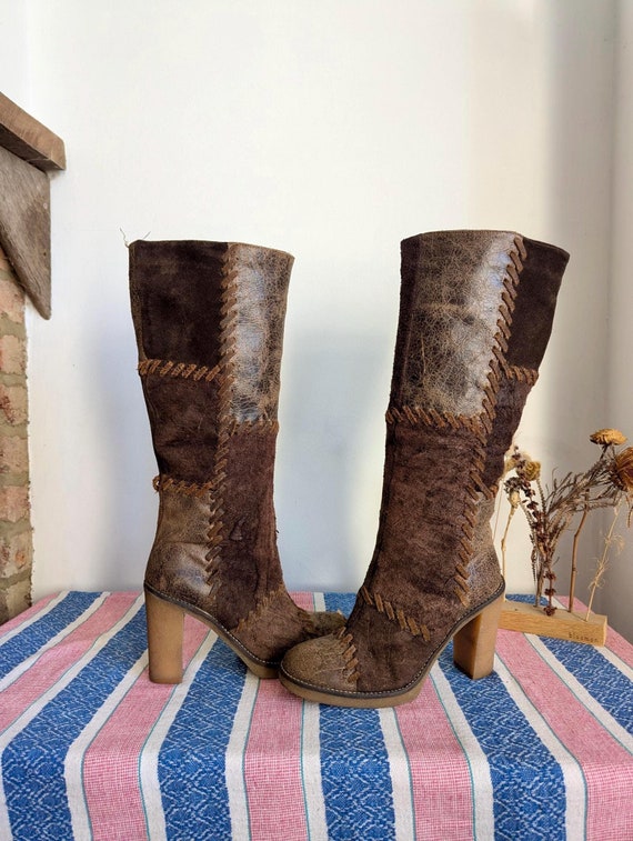 Wildleder Trachtenstiefel Damen Kniehohe Stiefel Damenstiefel 45