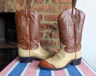Vintage 90s Tony Lama Cowboy Boots – Two-Tone Leather – Size 5.5/6 Narrow Fit