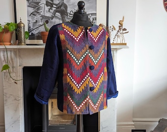 Vintage boho-jack met chevronmotief - maat Large