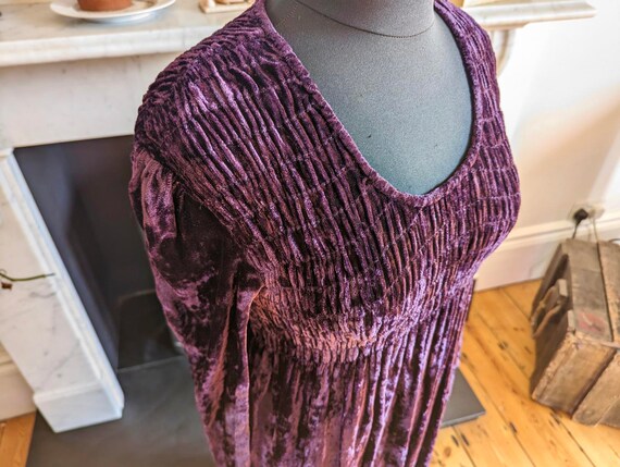 Vintage 90s Crushed Velvet, Purple Maxi Dress, 8-… - image 4