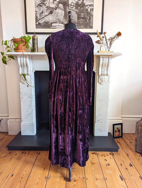 Vintage 90s Crushed Velvet, Purple Maxi Dress, 8-… - image 7