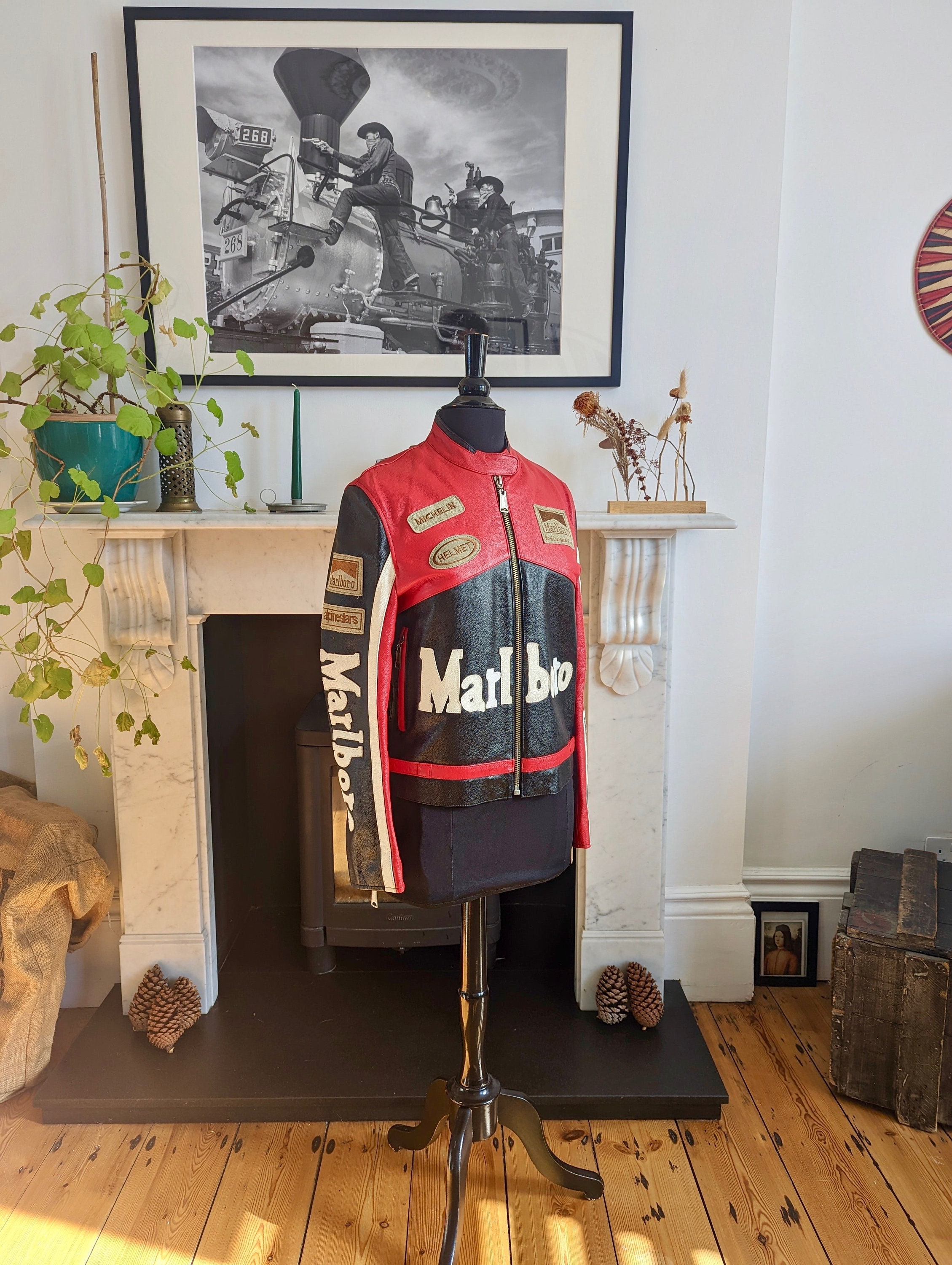Vintage 90 s Marlboro Leather Racing Jacket Womens S mens XS 36 Etsy