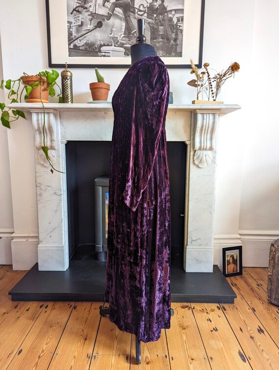 Vintage 90s Crushed Velvet, Purple Maxi Dress, 8-… - image 8