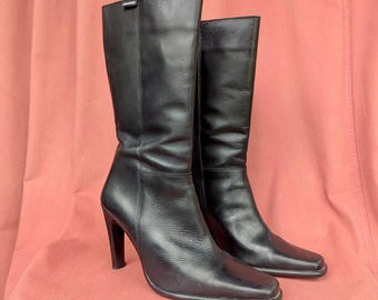 Vintage Buffalo Y2k 90s Black Leather Buckle Boots, Size 41, 90s