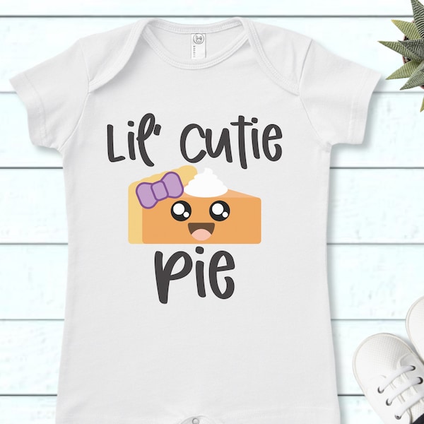 Lil Cutie Pie Thanksgiving Pie SVG Digital Design for Kids, Toddlers, and Babies Romper Jumpsuits