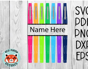 Bright Colors Flair Pen Split for Name Monogram - Teacher and Back to School Digital Design and Cut File PNG SVG
