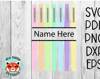 Pastel Colors Flair Pen Split for Name Monogram - Teacher and Back to School Digital Design and Cut File PNG SVG