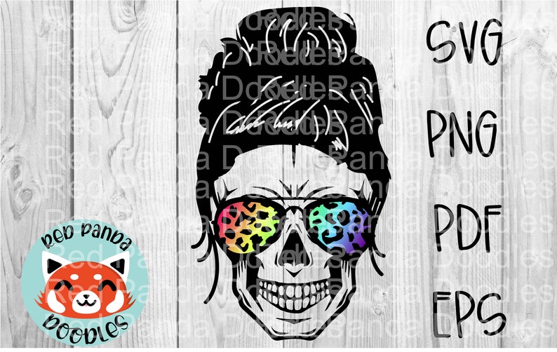 Download Messy Bun Skull Rainbow Leopard Glasses Mama Momlife ...