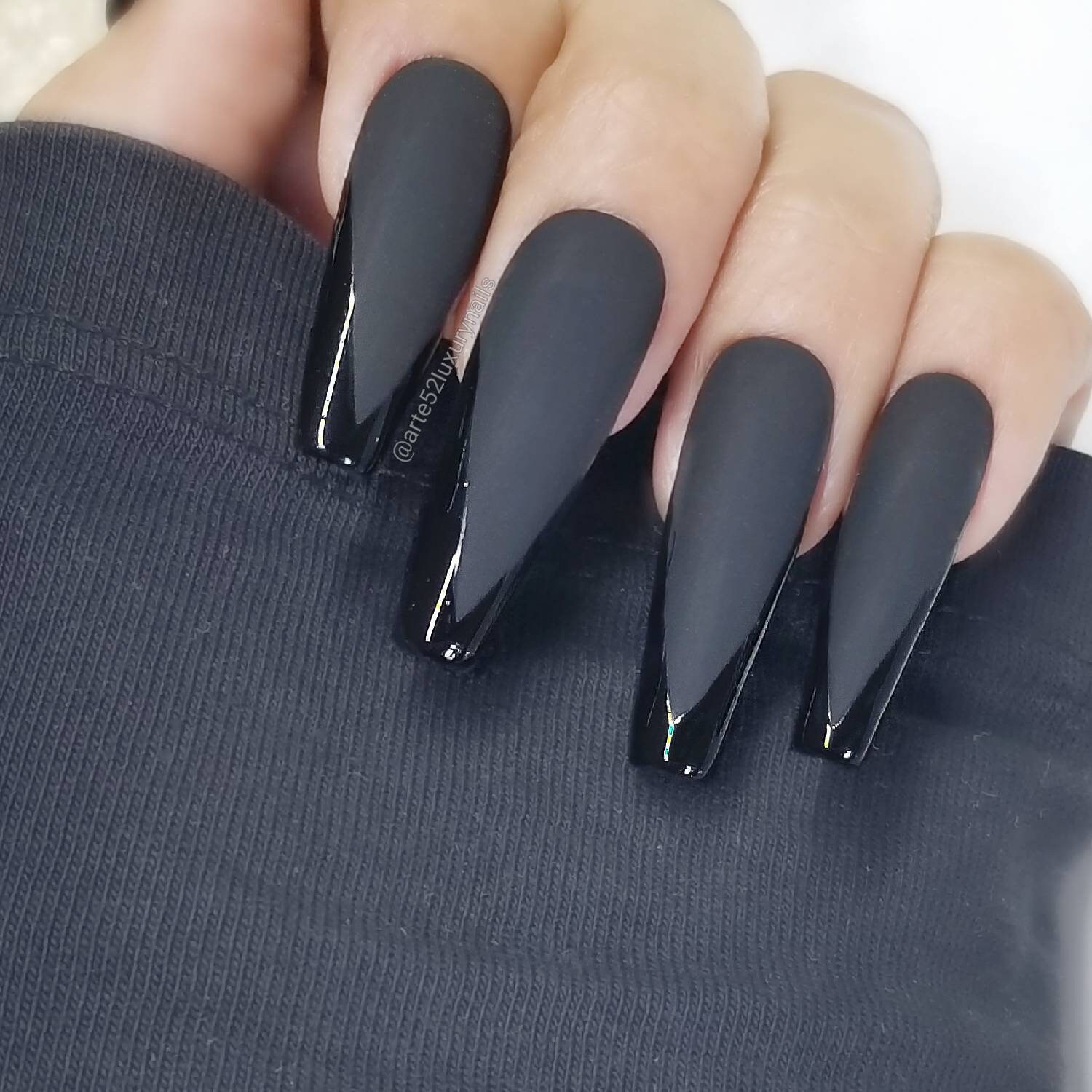 Black French V Shape Press On Nails Long Fake Nail Acrylic Etsy