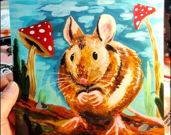 Mouse and Mushrooms Print