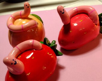 Fruit Worm Clay Figure