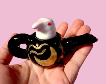 Poe the White Raven Teapot  Clay Figure