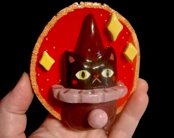 Viktor the Clown Cat 3D wall hanging handmade polymer clay